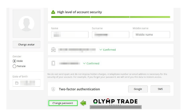 cara tukar password di akaun olymp trade
