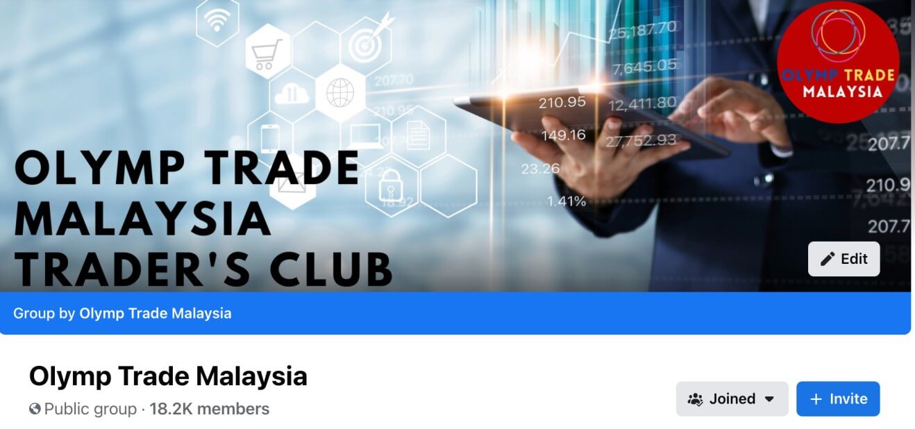 Komuniti lokal facebook Olymp Trade Malaysia yang boleh disertai secara percuma